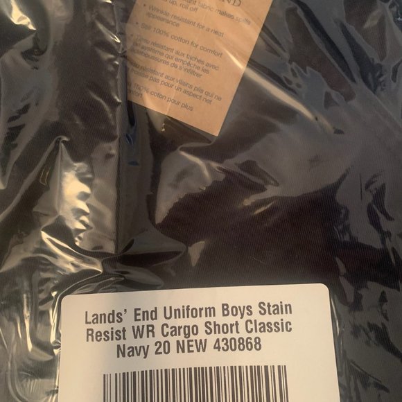 NWT LANDS' END UNIFORM BOY'S STAIN/WRINKLE RESISTANT CARGO SHORT CLASSIC NAVY 20 - Picture 6 of 7